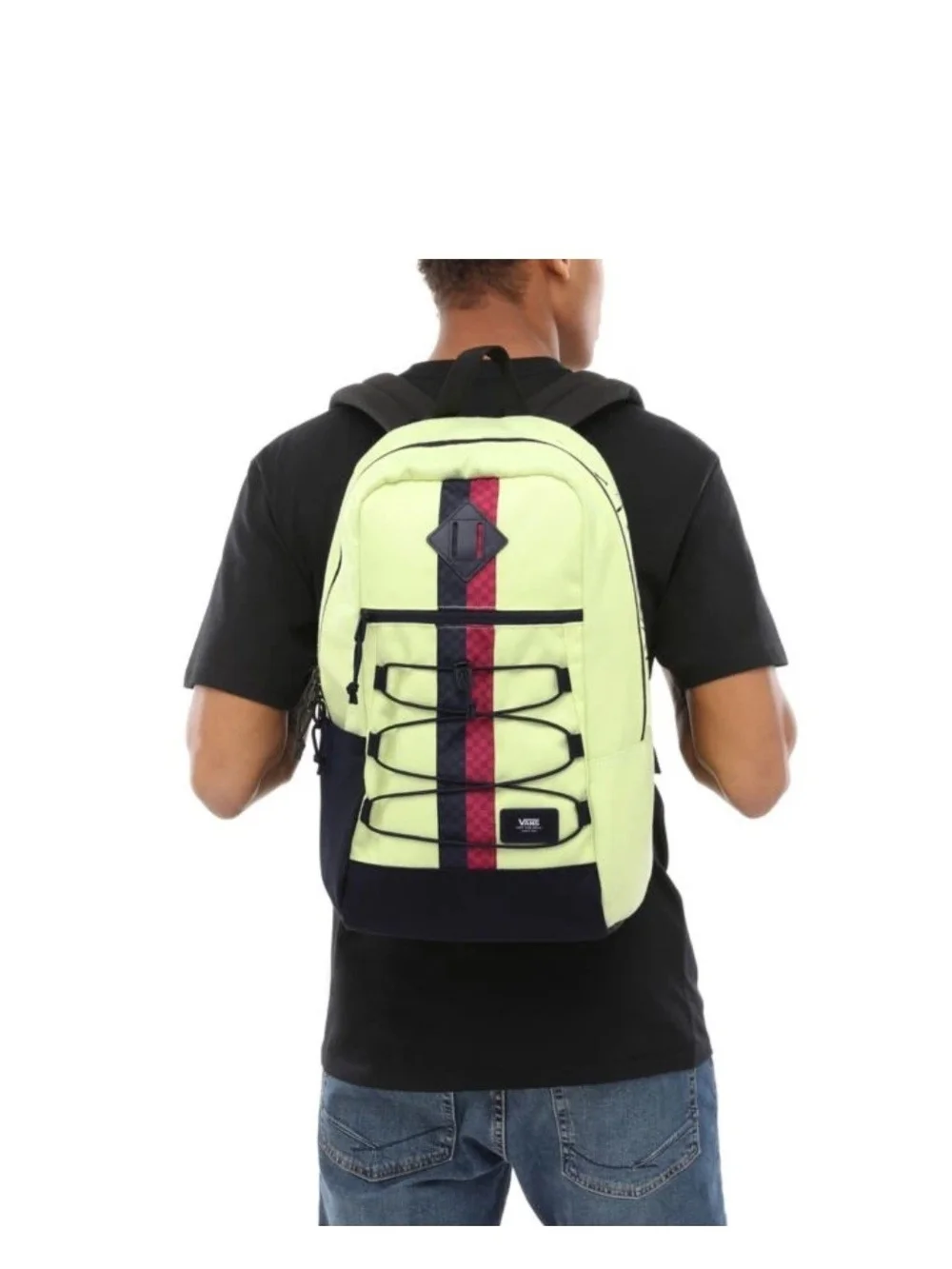 Vans Cream Backpack with Black and Red Center Stripe Accents